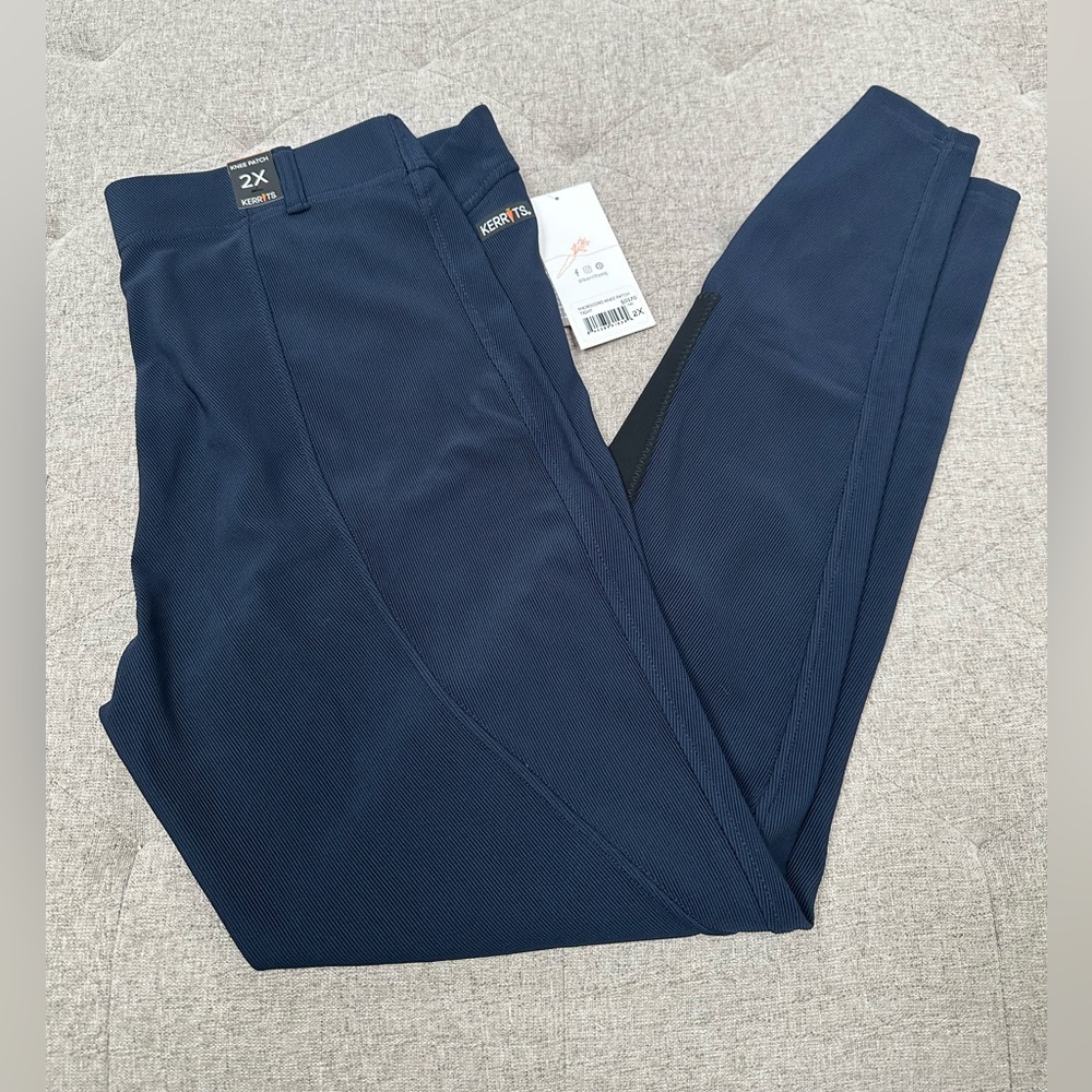 NWT KERRITS MICROCORD KNEE PATCH TIGHT RIDING PANTS BLUE INK PLUS SIZE BREECHES